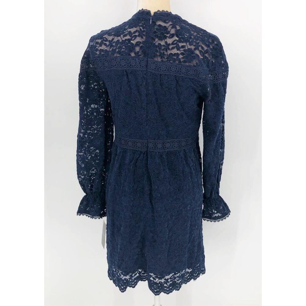 Tahari ASL Womens Chenile Lace Dress SIZE 4 Blue Long Sleeve Mock Neck NWT - Picture 7 of 13